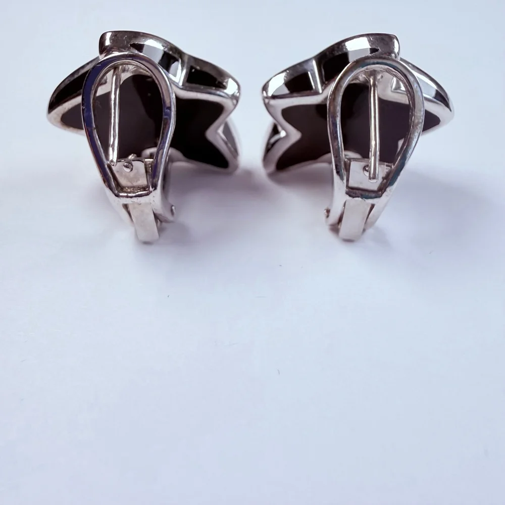 Alan K RockStar Enamel Puffy Designer Sterling Silver Star 925 Earrings Italy - Picture 4 of 11